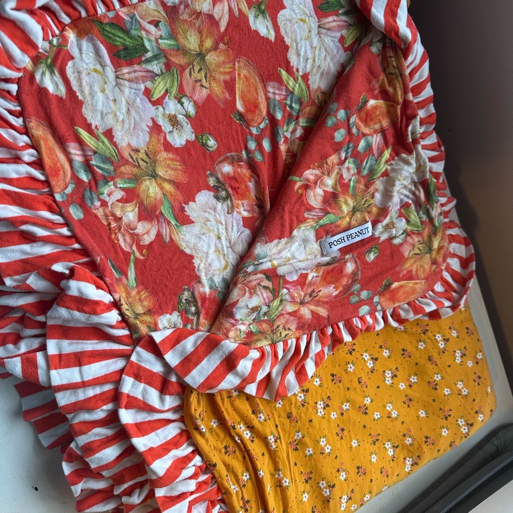 Floral and Striped Blanket with Ruffles